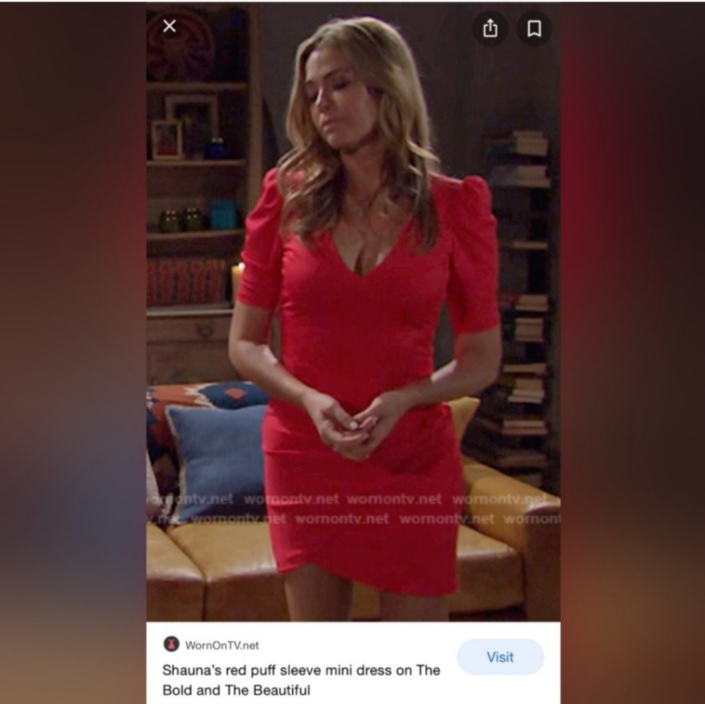 Alice + Olivia Judy Red Puff Sleeve Ruched Mini Cocktail Dress Size 10 NWOT - Picture 6 of 11